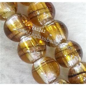 Larmwork Glass Beads With Silver Foil Round Line, approx 12mm dia