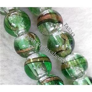 Larmwork Glass Beads With Silver Foil Round Line, approx 12mm dia