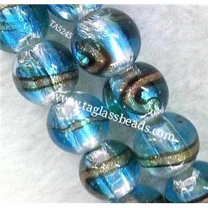 Larmwork Glass Beads With Silver Foil Round Line, approx 12mm dia