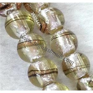 Larmwork Glass Beads With Silver Foil Round Line, approx 12mm dia