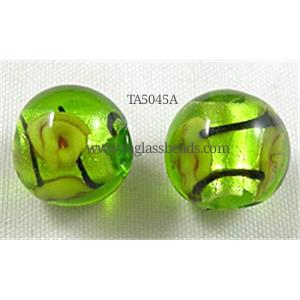 glass lampwork beads with silver foil, line, round, lavender, 12mm dia