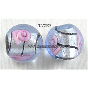 glass lampwork beads with silver foil, line, round, lavender, 12mm dia