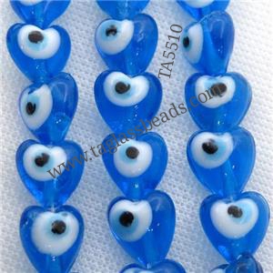 handmade deepblue Lampwork Glass heart Beads with evil eye, approx 12mm