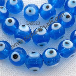 handmade blue Lampwork Glass round Beads with evil eye, approx 6mm dia