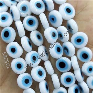 White Lampwork Glass Circle Beads Evil Eye, approx 10mm