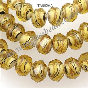 gold Lampwork glass beads, faceted rondelle, approx 10mm