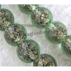 lampwork bead within silver goldsand and stripe, round, 12mm dia