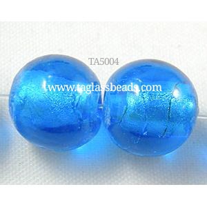 Lampwork Glass Beads with silver foil, round 14mm dia