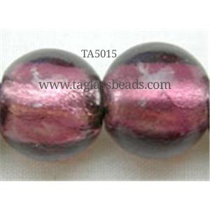 Lampwork Glass Beads with silver foil, round 14mm dia