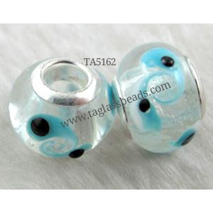 beads, lampwork glass, mixed color, 14mm dia, hole:5mm