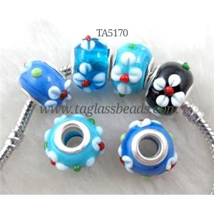 beads, lampwork glass, mixed color, 14mm dia, hole:5mm