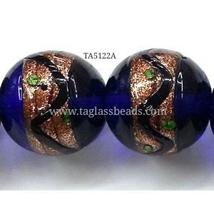 glass lampwork beads with goldsand, round, 14 mm