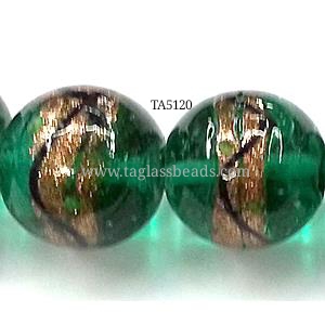 glass lampwork beads with goldsand, round, 14 mm