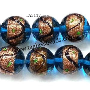 glass lampwork beads with goldsand, round, 14 mm