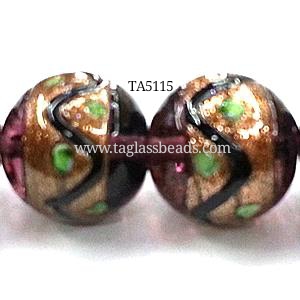 glass lampwork beads with goldsand, round, 14 mm