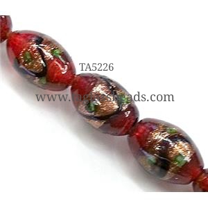 glass lampwork beads with goldsand, barrel, 11x16mm