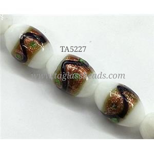 glass lampwork beads with goldsand, barrel, 11x16mm