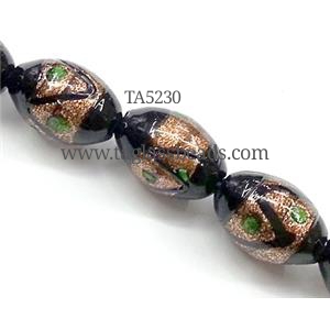 glass lampwork beads with goldsand, barrel, 11x16mm