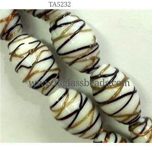 Lampwork Glass bead with goldsand, barrel, stripe, 15x23mm