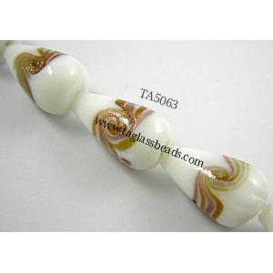 lampwork glass beads with swirl goldsand, teardrop, 12x20mm,