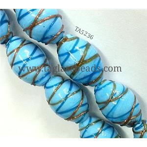 lampwork glass beads with swirl goldsand, teardrop, 12x20mm,