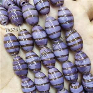 Lampwork Glass Rice Beads Mix Color Gold Foil, approx 10-16mm