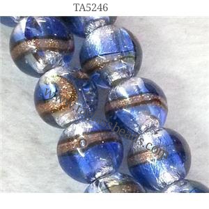 Larmwork Glass Beads With Silver Foil Round Line, approx 12mm dia