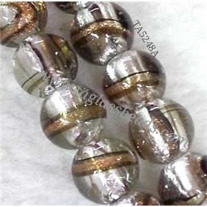 Larmwork Glass Beads With Silver Foil Round Line, approx 12mm dia