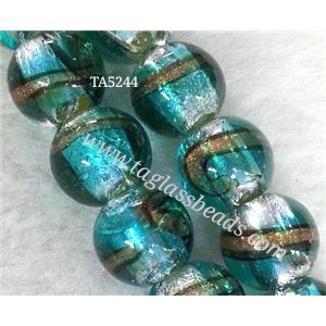 Larmwork Glass Beads With Silver Foil Round Line, approx 12mm dia