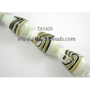 lampwork glass beads with swirl goldsand, teardrop, 12x20mm,