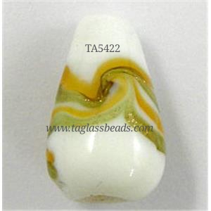 lampwork glass beads with swirl goldsand, teardrop, 12x20mm,