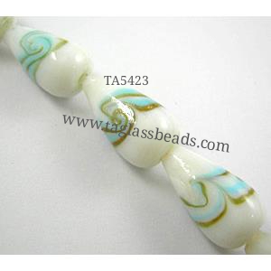 lampwork glass beads with swirl goldsand, teardrop, 12x20mm,