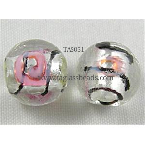 glass lampwork beads with silver foil, line, round, lavender, 12mm dia