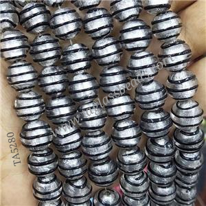 Larmwork Glass Beads With Silver Foil Round Line, approx 12mm dia