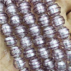 Larmwork Glass Beads With Silver Foil Round Line, approx 12mm dia