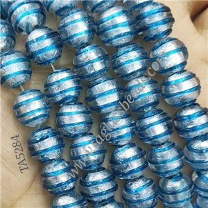 Larmwork Glass Beads With Silver Foil Round Line, approx 12mm dia