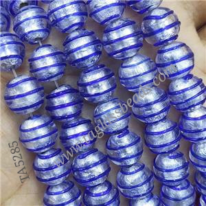 Larmwork Glass Beads With Silver Foil Round Line, approx 12mm dia