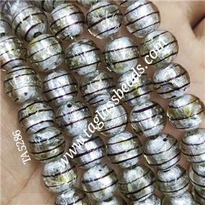 Larmwork Glass Beads With Silver Foil Round Line, approx 12mm dia