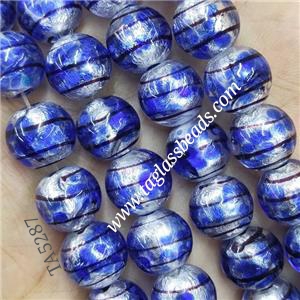 Larmwork Glass Beads With Silver Foil Round Line, approx 12mm dia