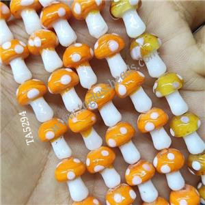 Orange Lampwork Mushroom Beads, approx 10-14mm,