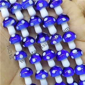 Lapisblue Lampwork Mushroom Beads, approx 10-14mm