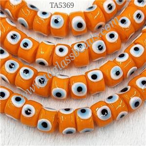 Orange Lampwork Glass Heishi Beads With Evil Eye, approx 7x11mm