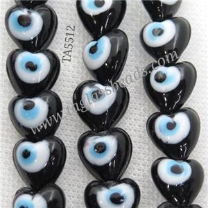 handmade black Lampwork Glass heart Beads with evil eye, approx 12mm