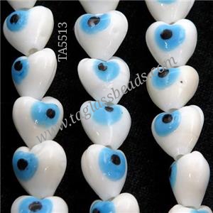 handmade white Lampwork Glass heart Beads with evil eye, approx 12mm