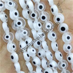 White Lampwork Glass Circle Beads Evil Eye, approx 10mm