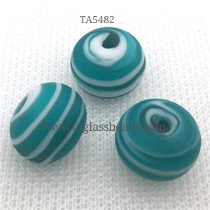 aqua Lampwork Glass rondelle beads, matte, approx 16x18mm