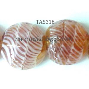 lampwork glass beads, flat-round, line, golden, 20mm dia