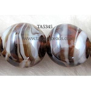 Lampwork Glass Beads, flat round, coffee, 20mm dia