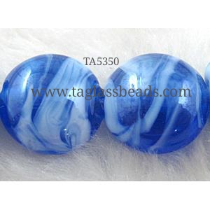 Lampwork glass bead, flat round, 16-17mm dia