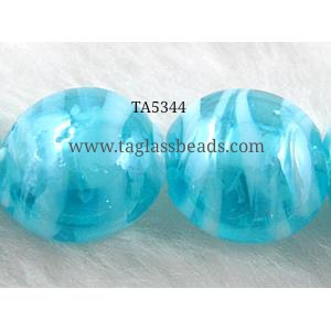 Lampwork glass bead, flat round, 16-17mm dia